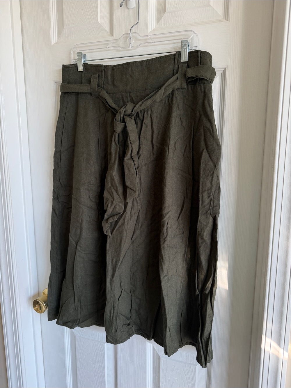 NWT New York & Company Olive Tie-Front A-Line Midi Skirt - Picture 5 of 8